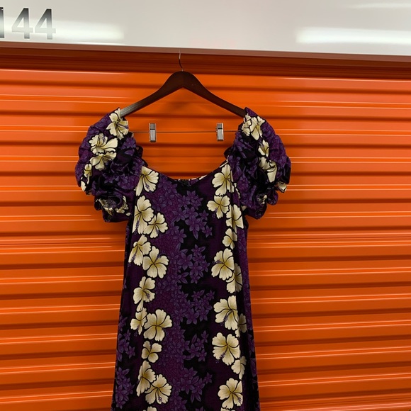 Hilo Hattie Maxi Dress Purple Floral Puff Sleeves - Picture 2 of 13